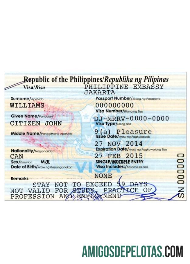 Visto de viagem para FILIPINAS exemplo